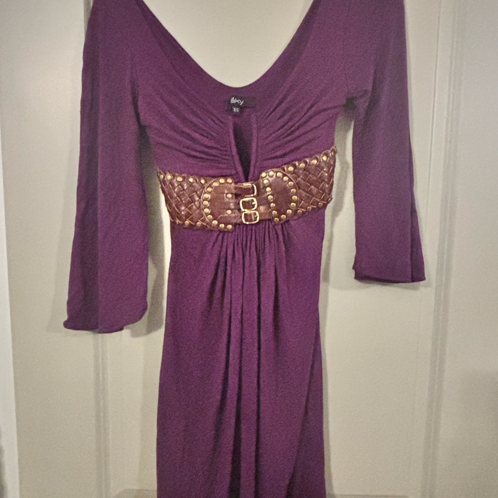 Sky Violet Dress with Leather Belt - Picture 2 of 4